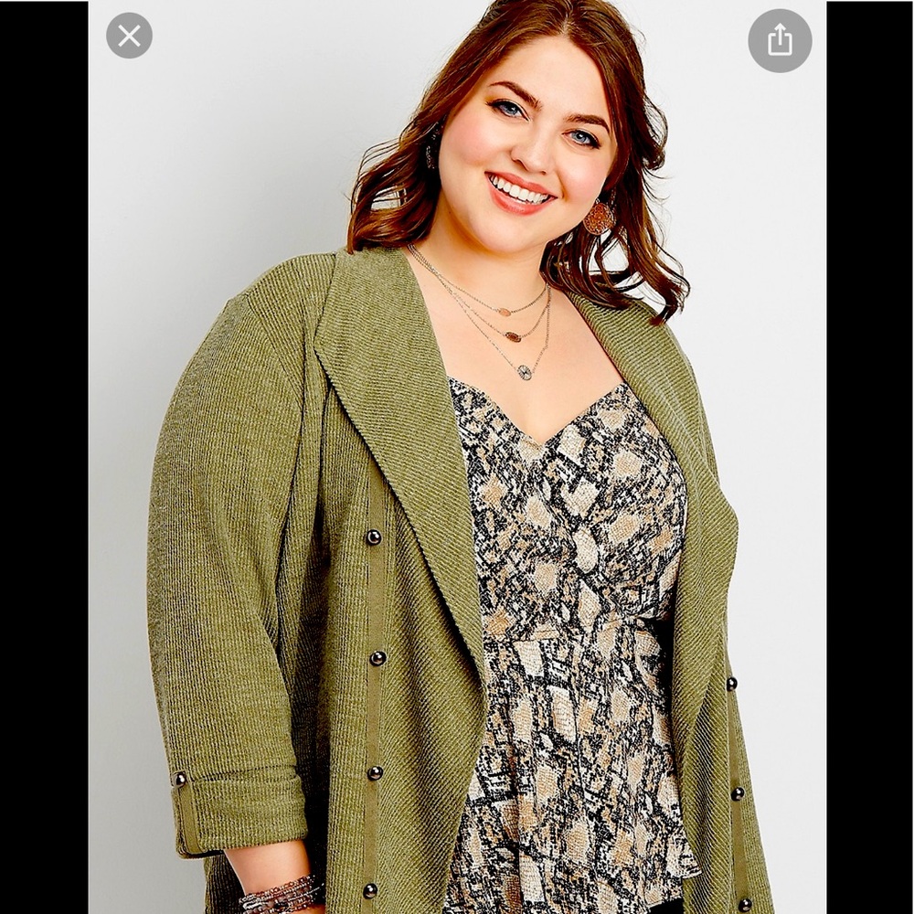 plus size solid cascade front military cardigan
